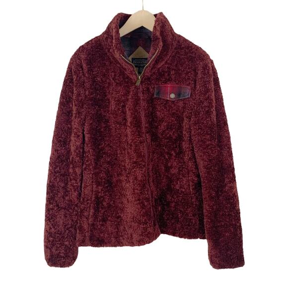 Pendleton Burgundy Zip Front Fleece Teddy Jacket Women's Size Medium - Picture 2 of 8